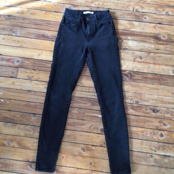 LEVIS 721 black high waisted jeans skinny high-rise filiforme size 25 black - Picture 3 of 10